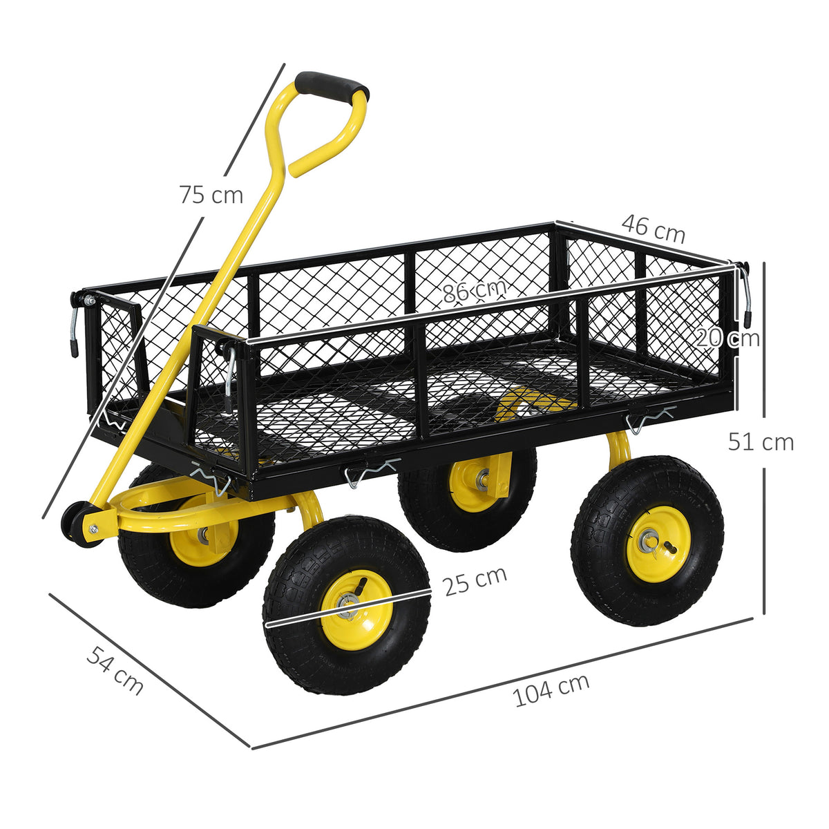 Outsunny Carro De Jardín Carga 200 Kg Negro Y Amarillo_2