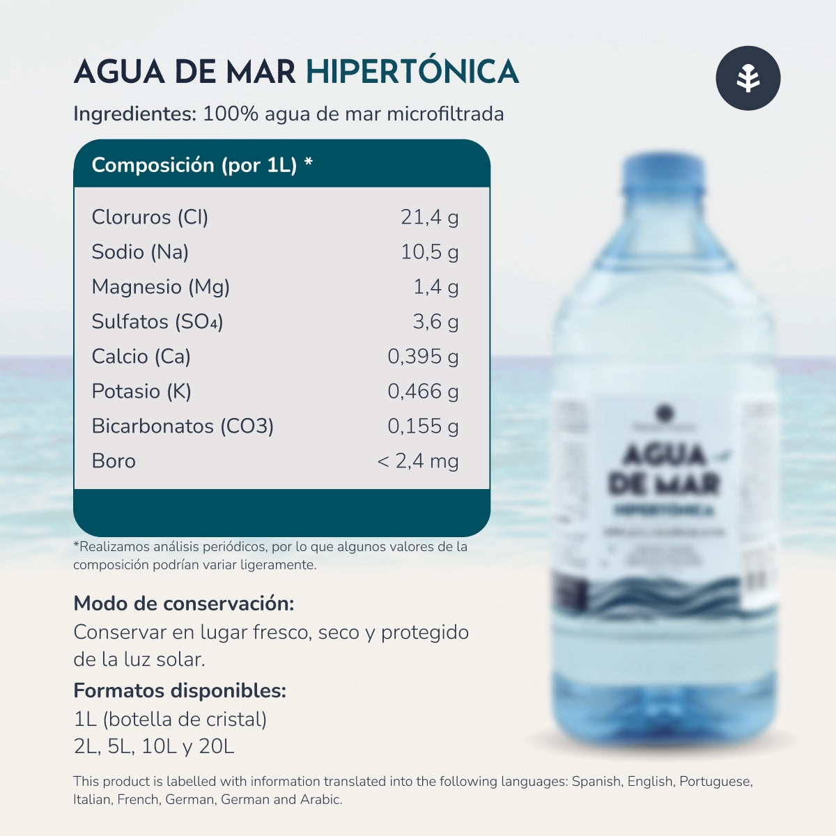 Agua de Mar Hipertónica Garrafa Planeta Huerto 2 L