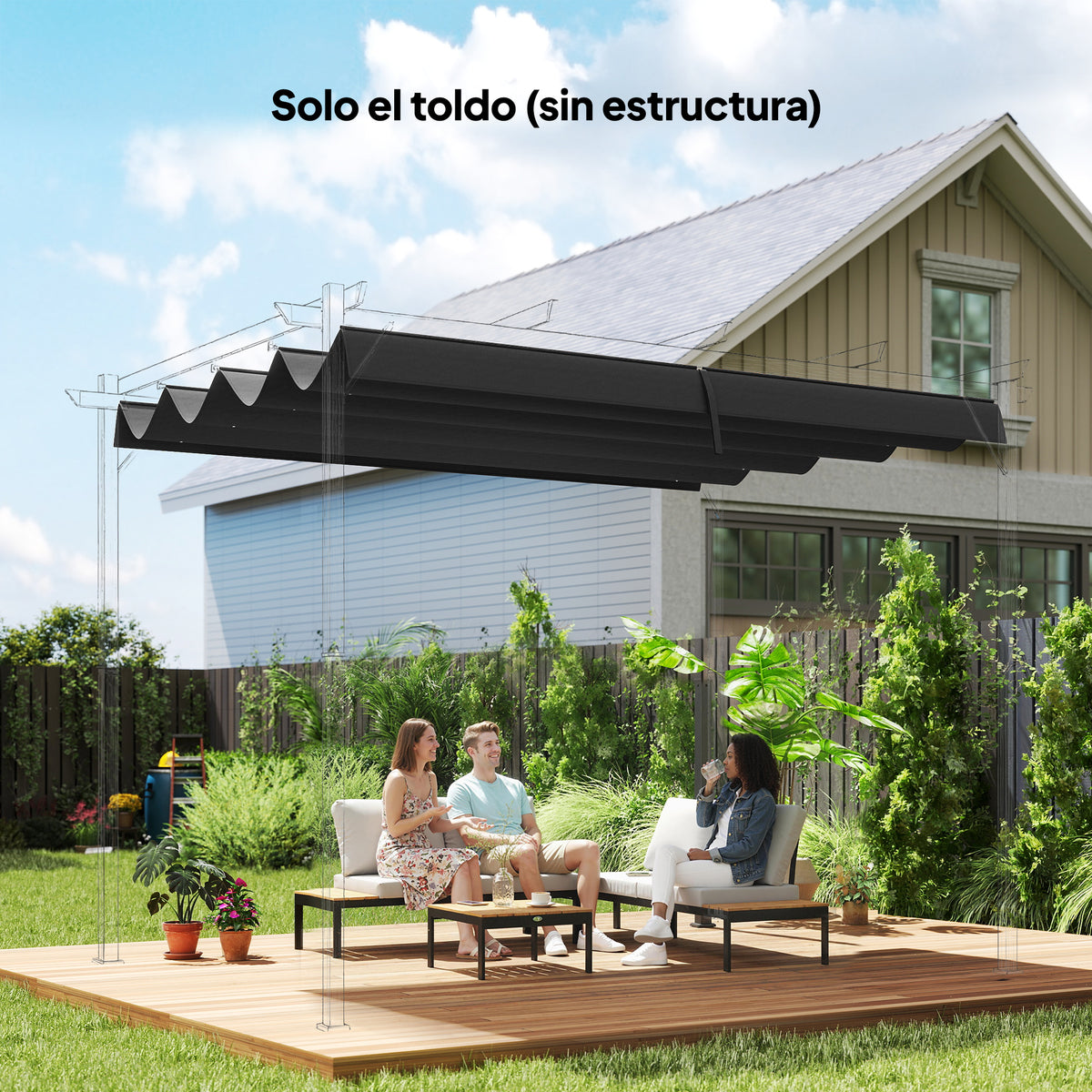 Outsunny Techo De Pérgola Retráctil 3x2,5 M Para Marco De Pérgola De 2,85x2 M_1