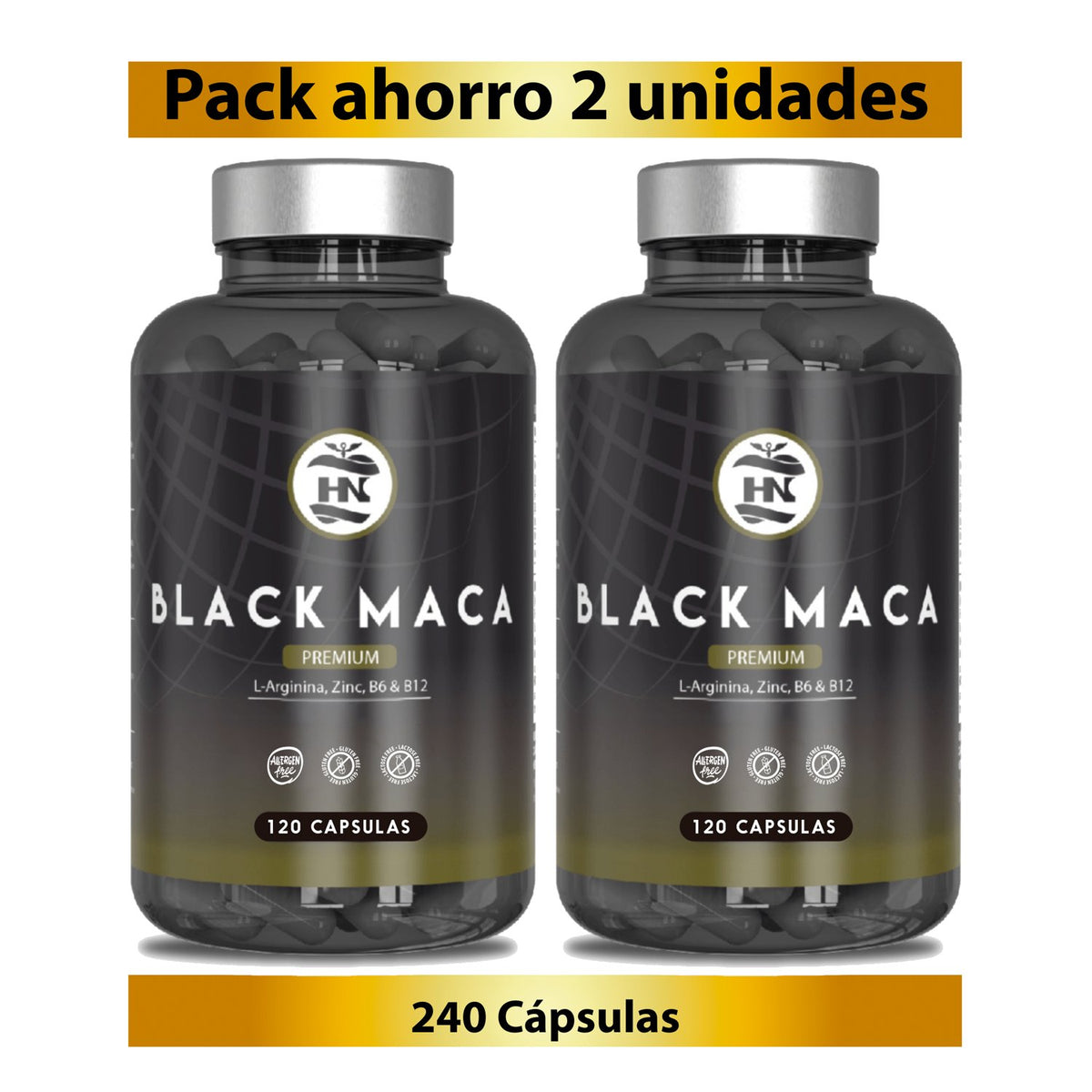 Pack 2 X Black Maca 20:1 Con L-arginina, Zinc Y Vitaminas B6 Y B12 - 2 X 120 Cápsulas Vegetales_0