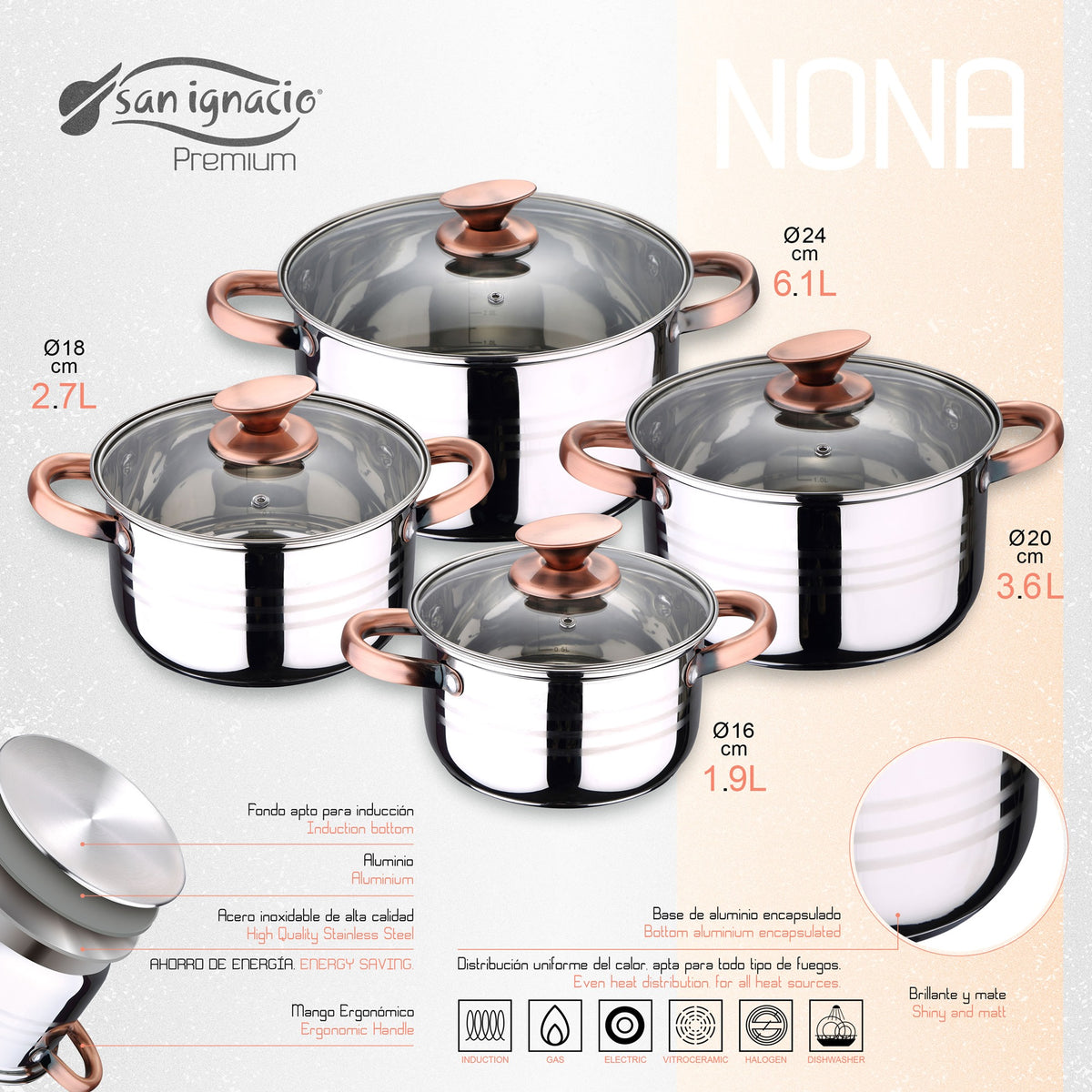 Bateria 8pc Acero Inoxidable Apta Para Inducción Colección San Ignacio Premiunona_2