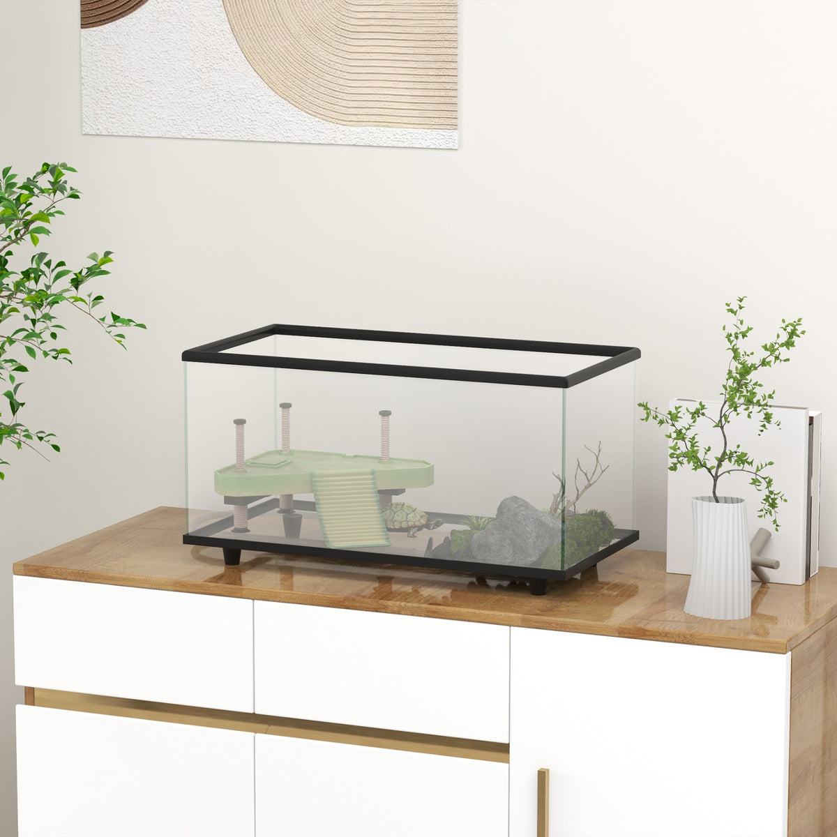 Pawhut Acuario Para Tortugas 50l Con Plataforma Rampa 60x30x32 Cm_1