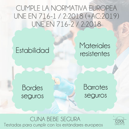 Cuna De Bebé Laponia Estilo Nórdico Natural 120x60 Cm Madera De Haya Con Colchón Helios Y Funda Impermeable_5
