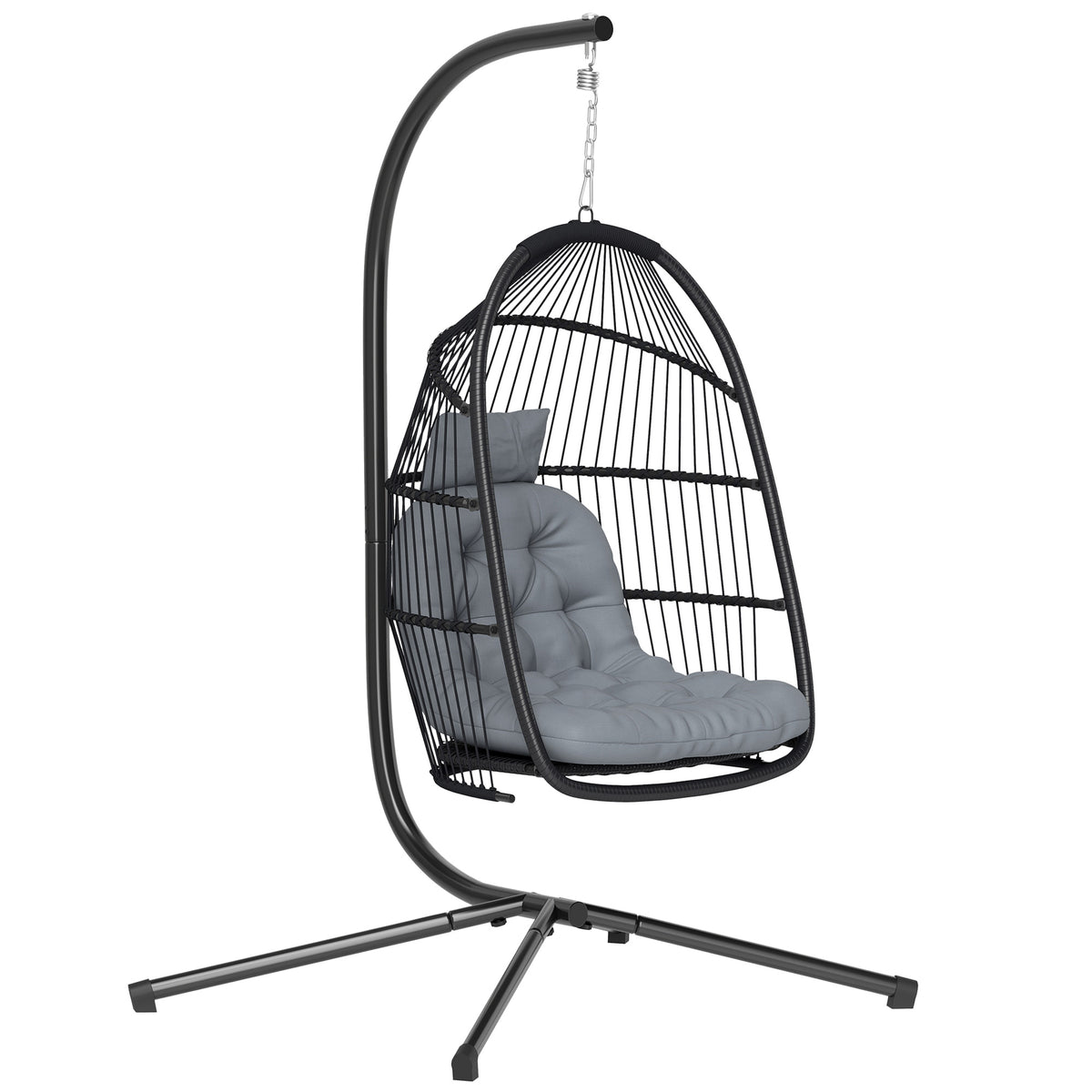 Outsunny Silla Colgante Huevo Con Soporte Cesta Plegable Cojín Gris Oscuro_0