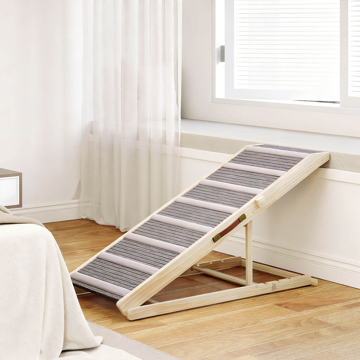 Pawhut Rampa Para Perros De Madera Plegable Altura Ajustable 41-60 Cm 120x50 Cm_1