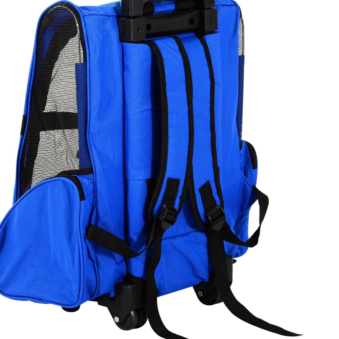 Pawhut Transportín 2 En 1 Para Mascotas Carrito Mochila Ruedas 42x25x55 Cm Azul_3