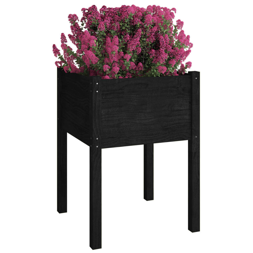Jardinera De Madera Maciza De Pino Negro 50x50x70 Cm_2