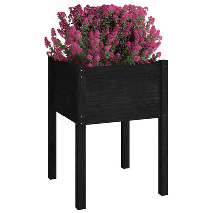 Jardinera De Madera Maciza De Pino Negro 50x50x70 Cm_2