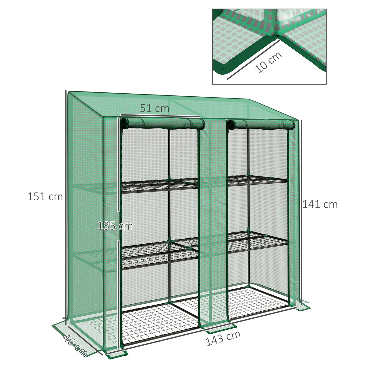 Outsunny Invernadero De Jardín De 3 Niveles 143x46x141/151 Cm Verde_2
