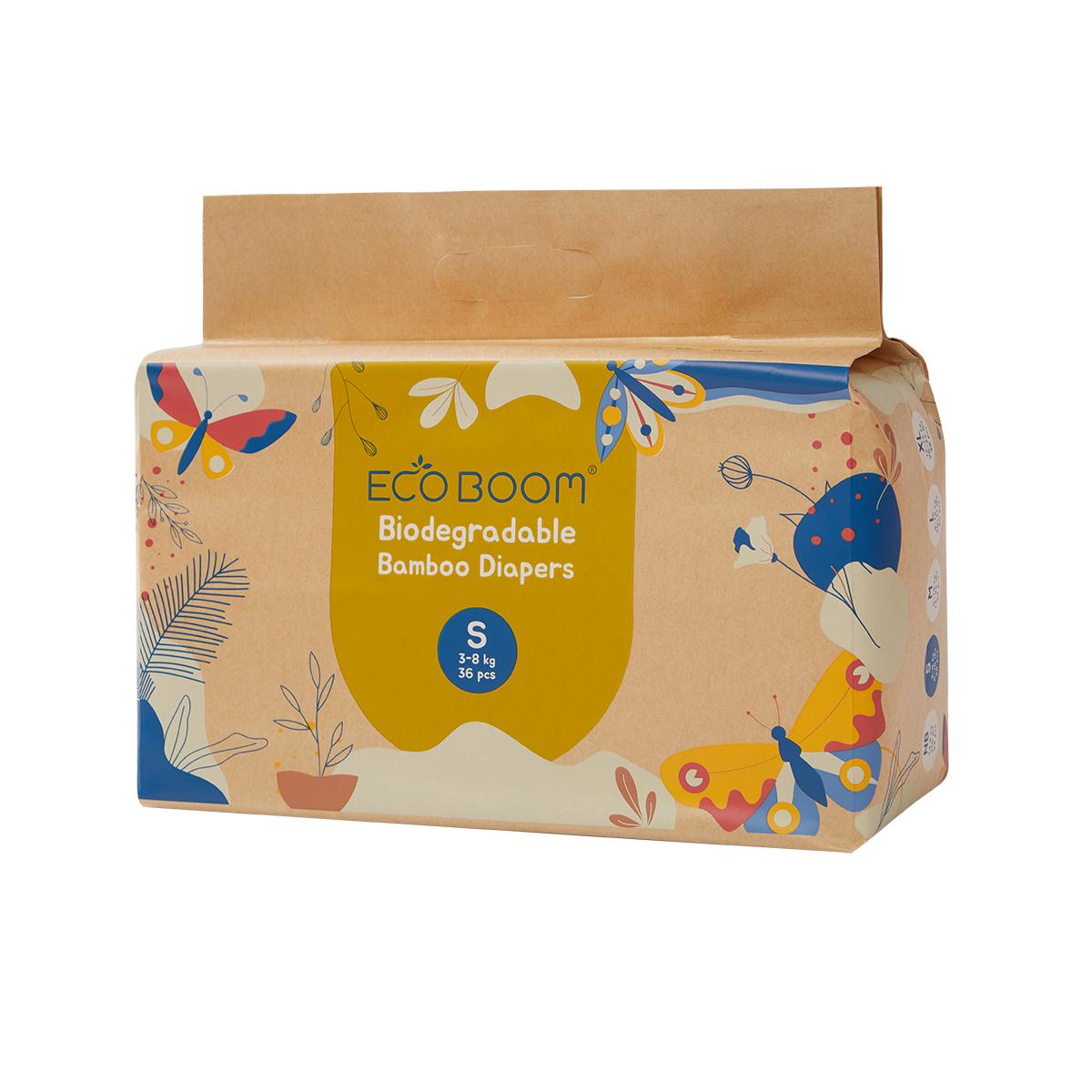 Pack 4x Pañal Ecológico de Bambú Talla 2, Ecoboom (3-8 Kg) 144 Unidades