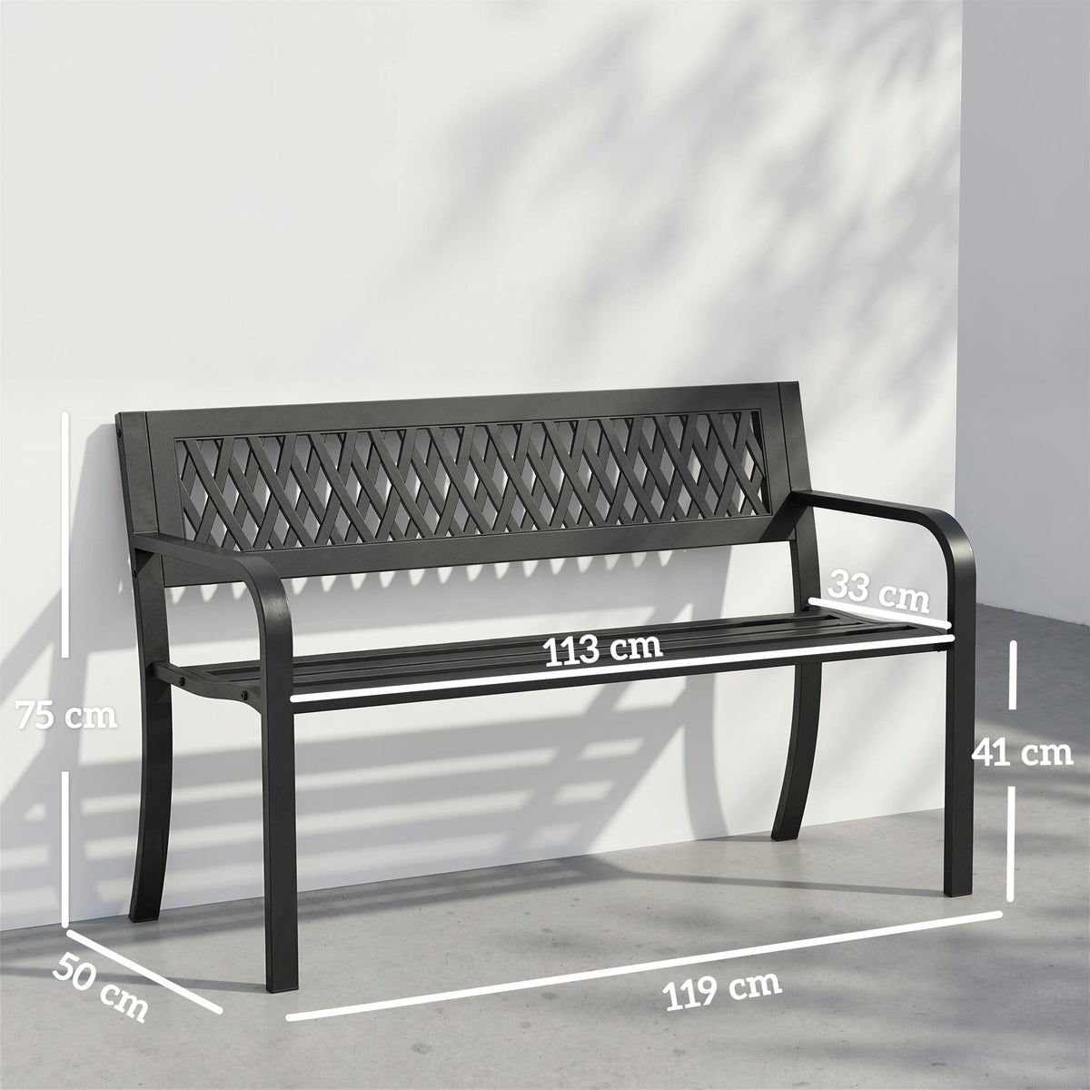 Outsunny Banco De Jardín Exterior De 2 Plazas Con Asiento Listonado Negro_2