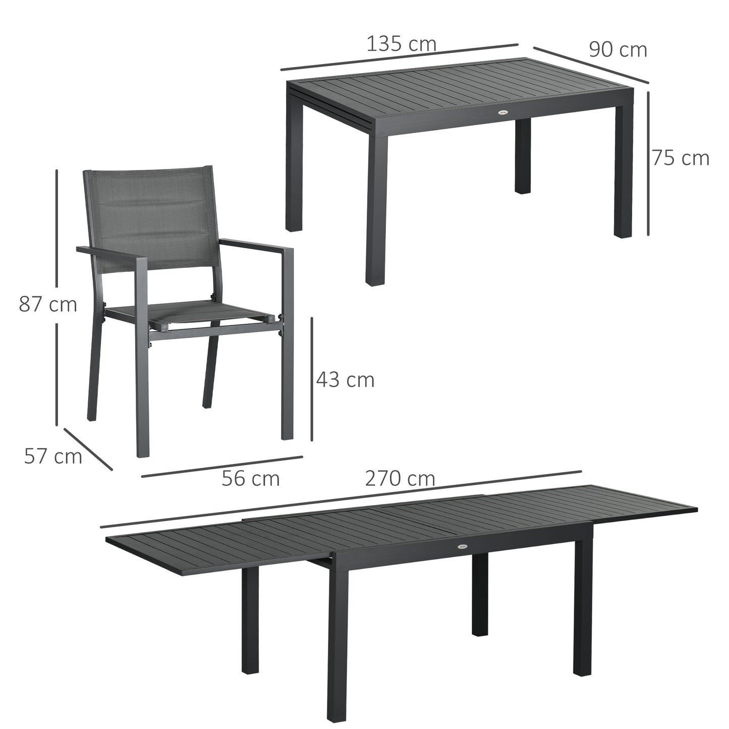 Outsunny Conjunto Muebles De Jardín Con Mesa Extensible 8 Sillas Apilables Gris_2