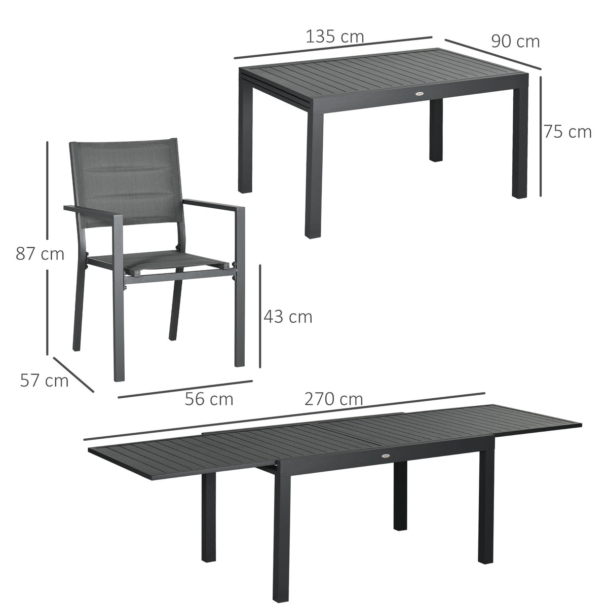 Outsunny Conjunto Muebles De Jardín Con Mesa Extensible 8 Sillas Apilables Gris_2