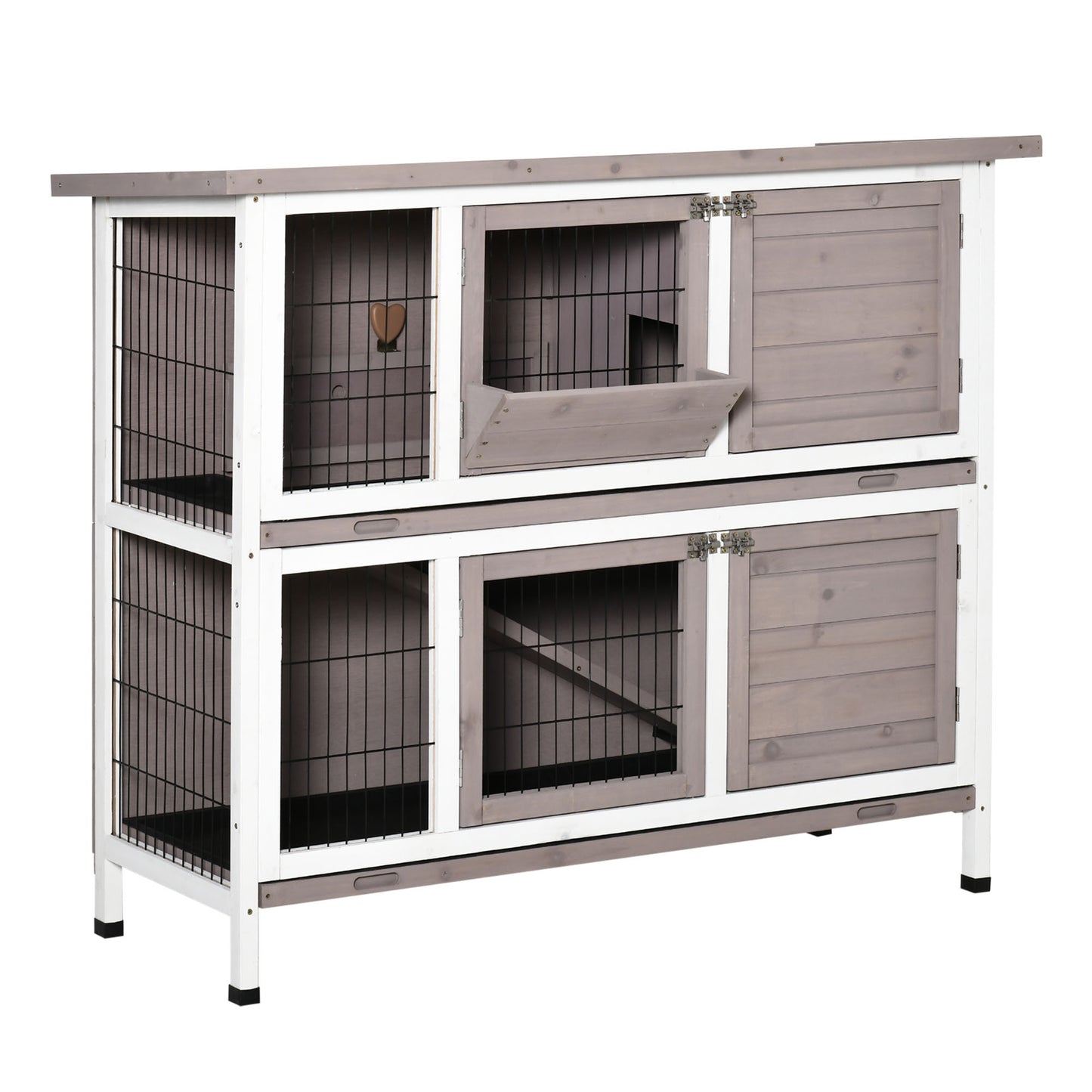Pawhut Conejera De Madera Exterior Con Techo Abrible Y Comedero 122x50x101 Cm_0