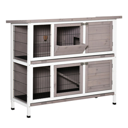 Pawhut Conejera De Madera Exterior Con Techo Abrible Y Comedero 122x50x101 Cm_0