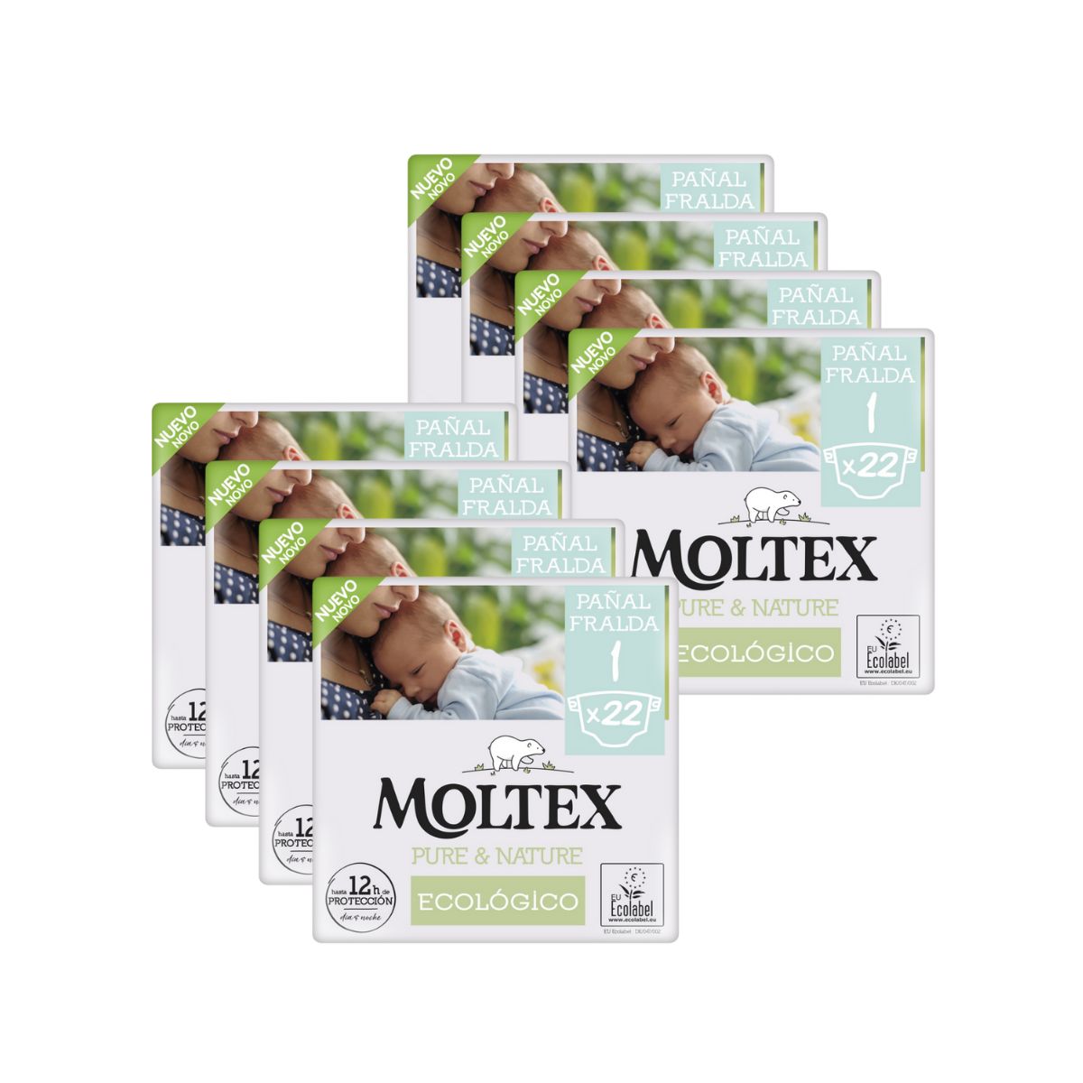 Pack Ahorro Pañales T1 (2-5kg) Moltex Pure & Nature, 176 Uds