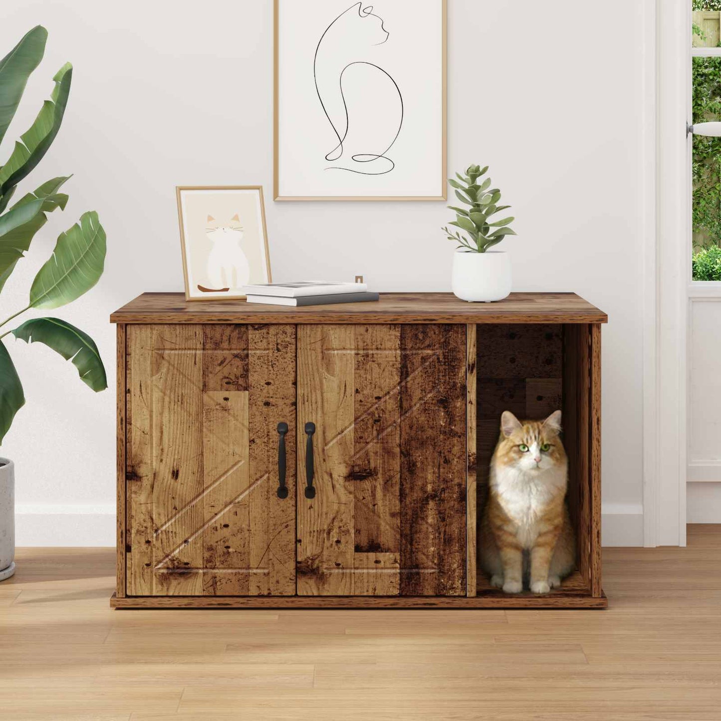 Casa Para Gatos Madera Vieja 85 X 55 X 50 Cm_3