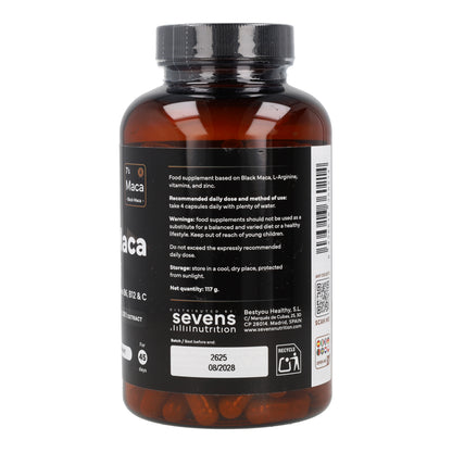 Maca Negra con L Arginina Zinc y Vitaminas B6 B12 y C Sevens Nutrition 180 cápsulas