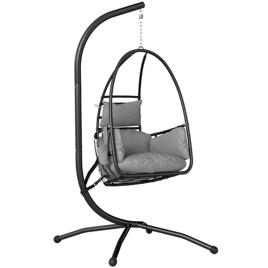 Silla Colgante Huevo Outsunny Acero Galvanizado, Poliéster Gris Oscuro 95x115x192 Cm_0