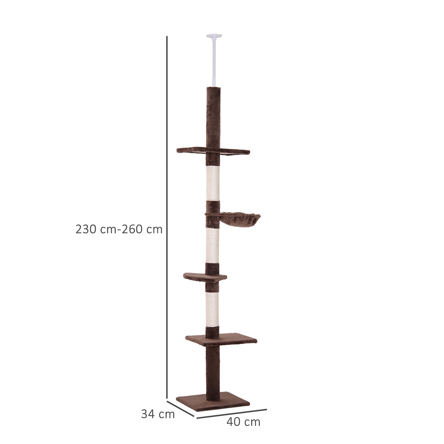 Pawhut Árbol Para Gatos De Suelo A Techo De 230-260 Cm Con Plataformas Marrón_2
