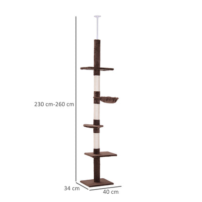 Pawhut Árbol Para Gatos De Suelo A Techo De 230-260 Cm Con Plataformas Marrón_2