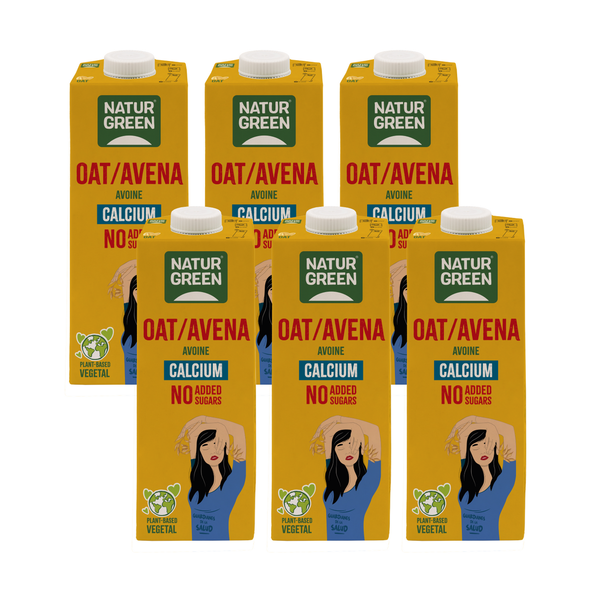Pack 6 uds Bebida de Avena con Calcio sin azúcares añadidos Naturgreen 1 litro