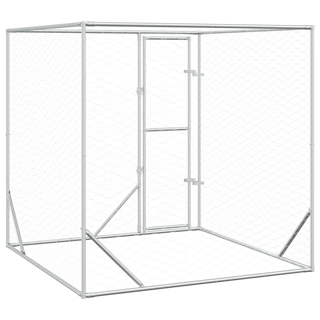 Perrera De Exterior Acero Galvanizado Plateado 2x2x2 M_5
