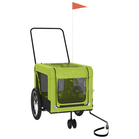 Remolque De Bicicleta Mascotas Hierro Tela Oxford Verde Negro_0
