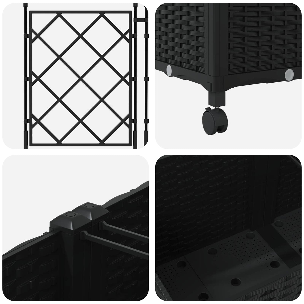Jardinera Con Enrejado Y Ruedas 2 Uds. Negro 80 X 40 X 149 Cm_4