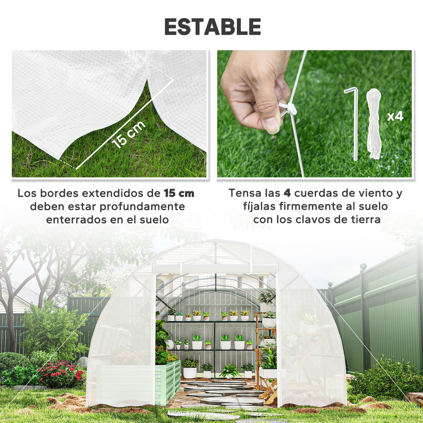 Outsunny Invernadero De Túnel 8x3x2 M Con 12 Ventanas Cubierta Pe Cultivo Blanco_5