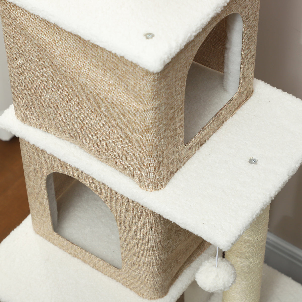 Pawhut Árbol Rascador Para Gatos Altura 140 Cm Con 2 Nidos Marrón Claro_3
