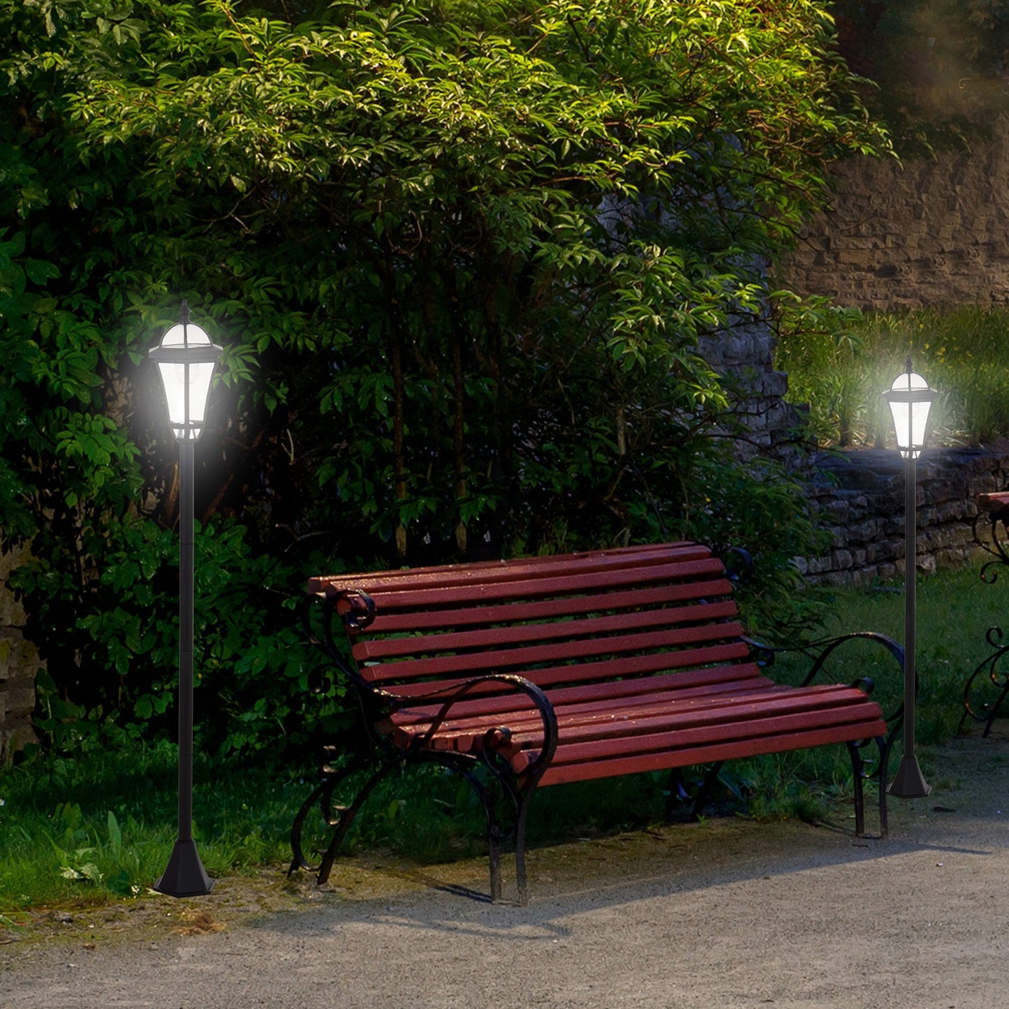 Outsunny 2 Farolas Solares 129 Cm Con 2 Luces Led Blanca 6000k Impermeable Ip44_1