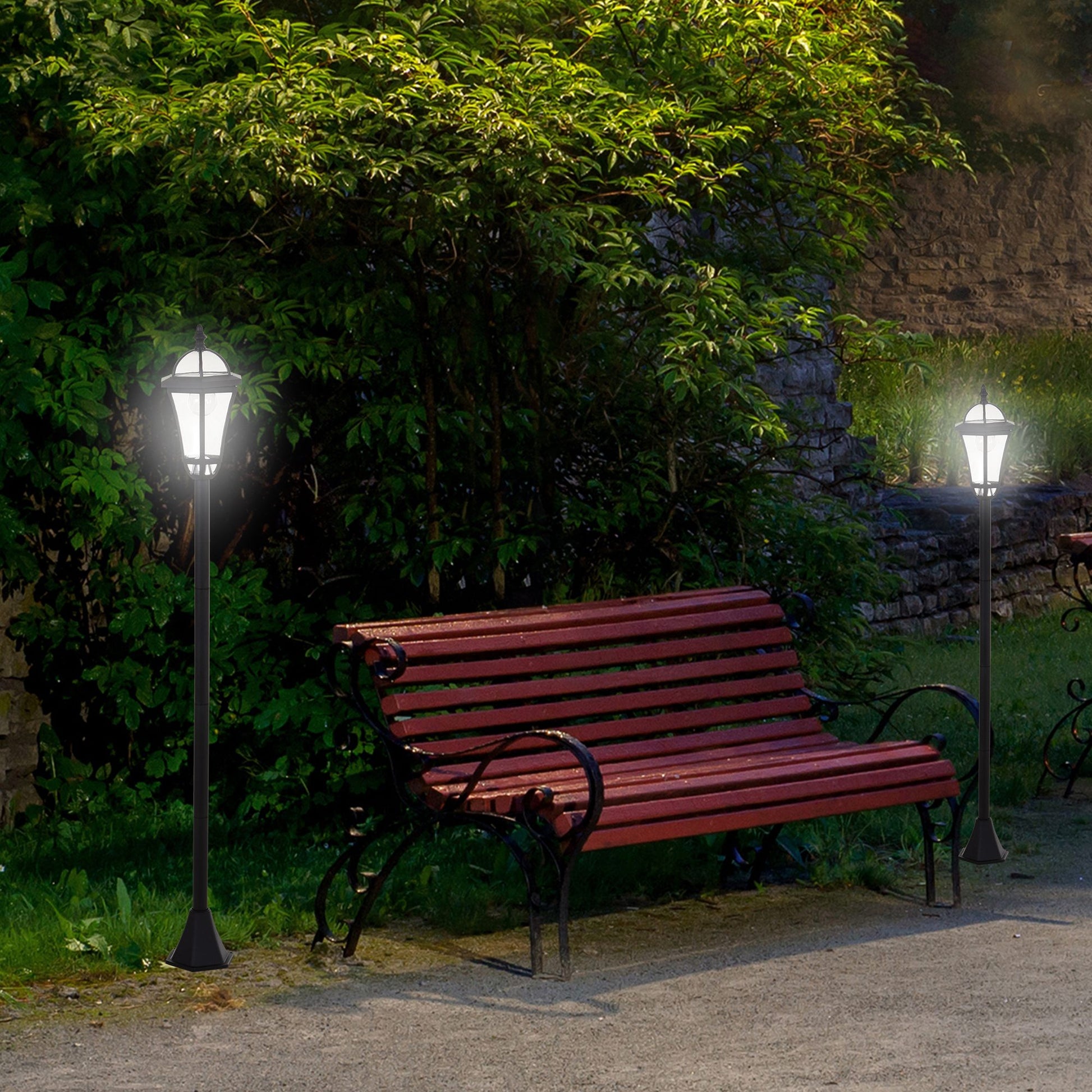 Outsunny 2 Farolas Solares 129 Cm Con 2 Luces Led Blanca 6000k Impermeable Ip44_1