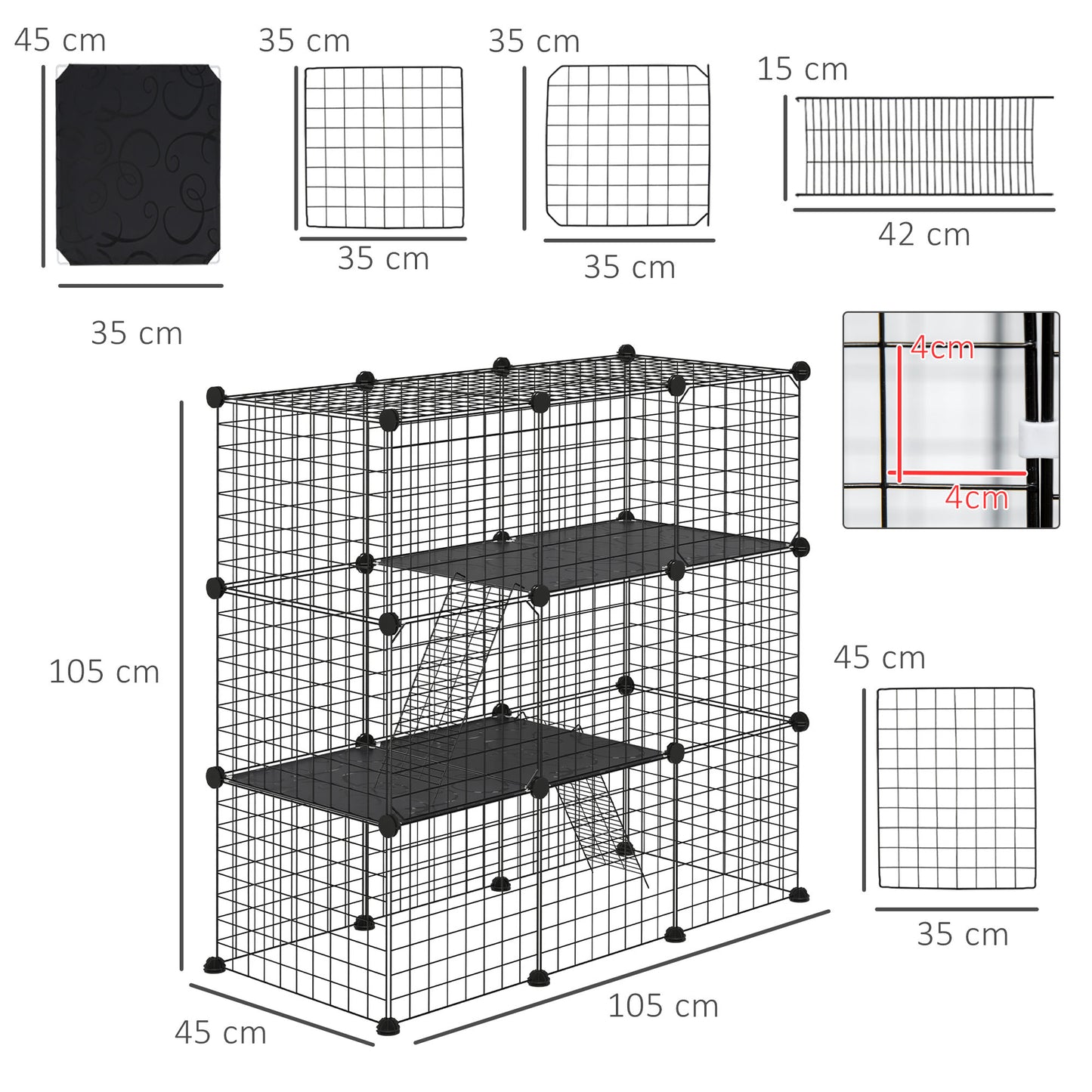 Pawhut Jaula Para Animales Pequeños De 31 Paneles 105x45x105 Cm_2
