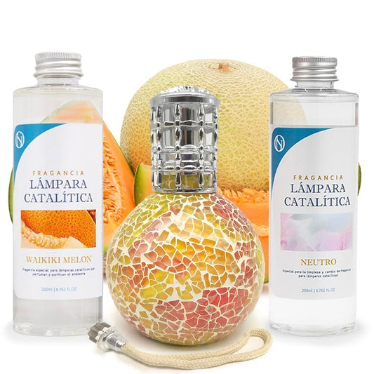 Pack Lámpara Catalítica Mosaico Bicolor + Fragancia Waikiki Melon 200ml + Limpiador Neutro 200ml + Mecha Repuesto_0