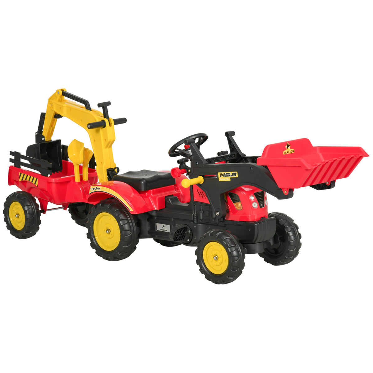 Homcom Tractor A Pedales Con Remolque Y Palas Para +3 Años 179x42x59 Cm Rojo_0