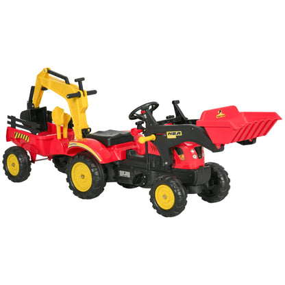 Homcom Tractor A Pedales Con Remolque Y Palas Para +3 Años 179x42x59 Cm Rojo_0