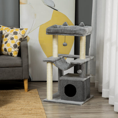 Pawhut Árbol Rascador Para Gatos Altura 90 Cm De 3 Niveles 48x48x90 Cm Gris_1