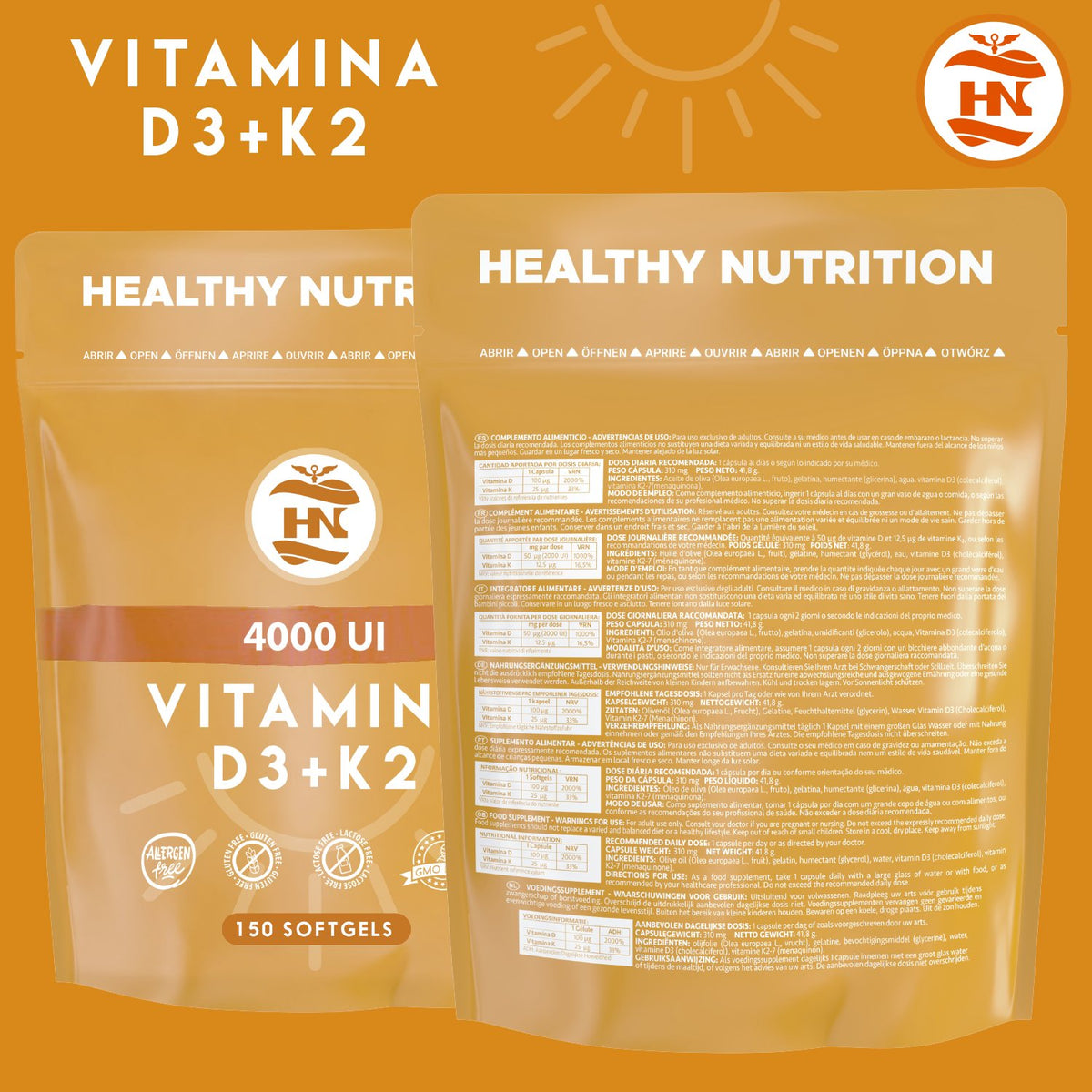 Pack 2 X Vitamina D3 4000 Ui (100 Μg) + K2 Mk-7 - 2 X 150 Cápsulas - Complemento Alimenticio_2