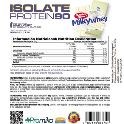 Isolate 90 Cfm - 500 G - Chocolate Blanco Con Leche Milkywhey - Aumenta La Masa Muscular - Masmusculo_4
