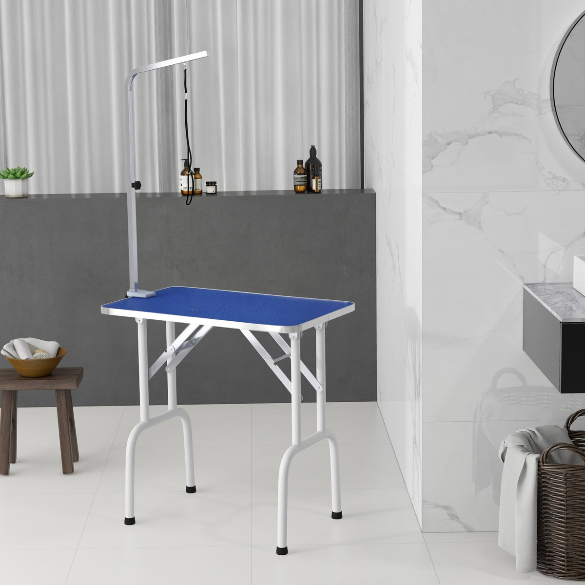 Pawhut Mesa De Peluquería Canina Plegable Encimera Antideslizante Azul_1