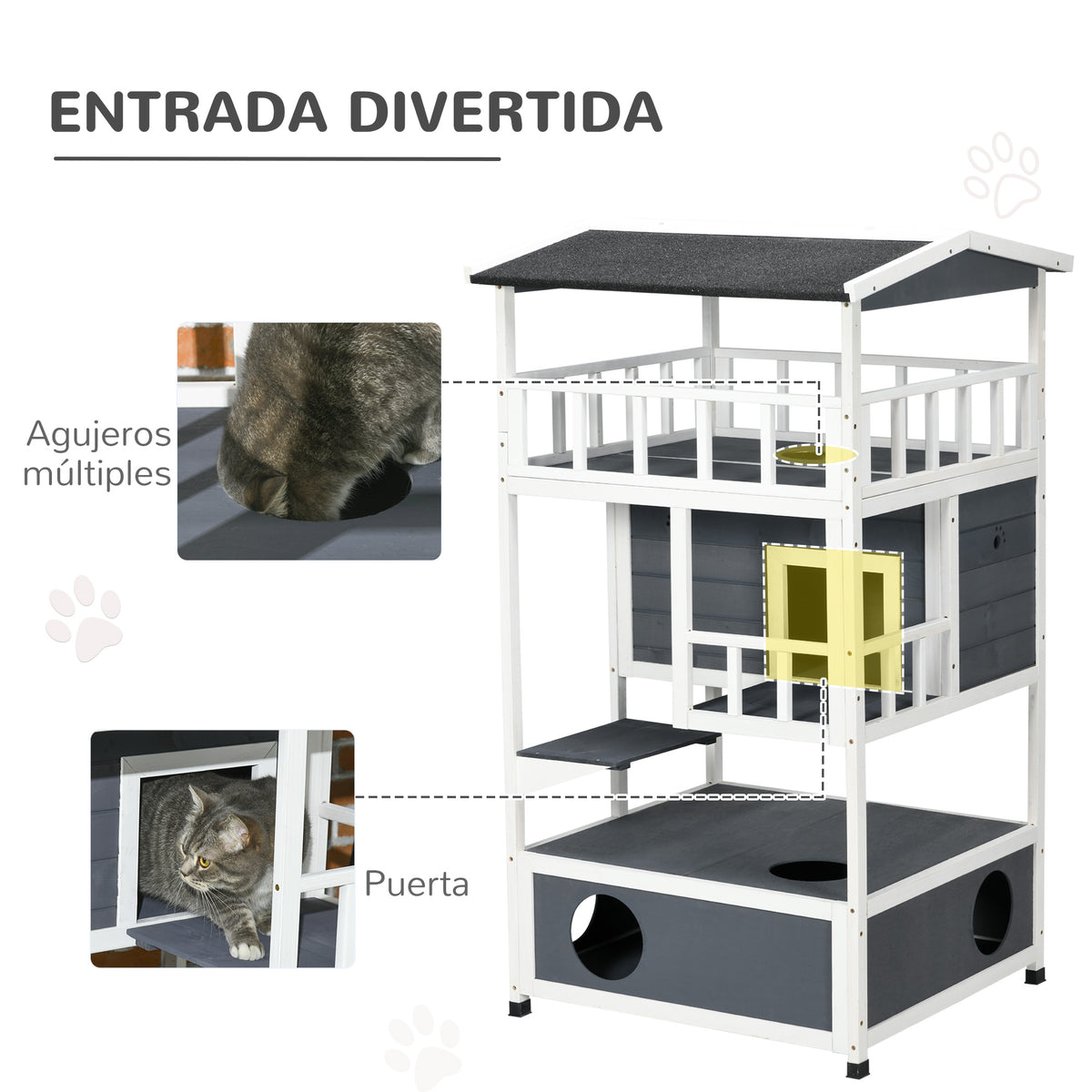 Pawhut Casa Para Gatos De Madera 75,5x75x137 Cm Con Techo Asfáltico Gris_4