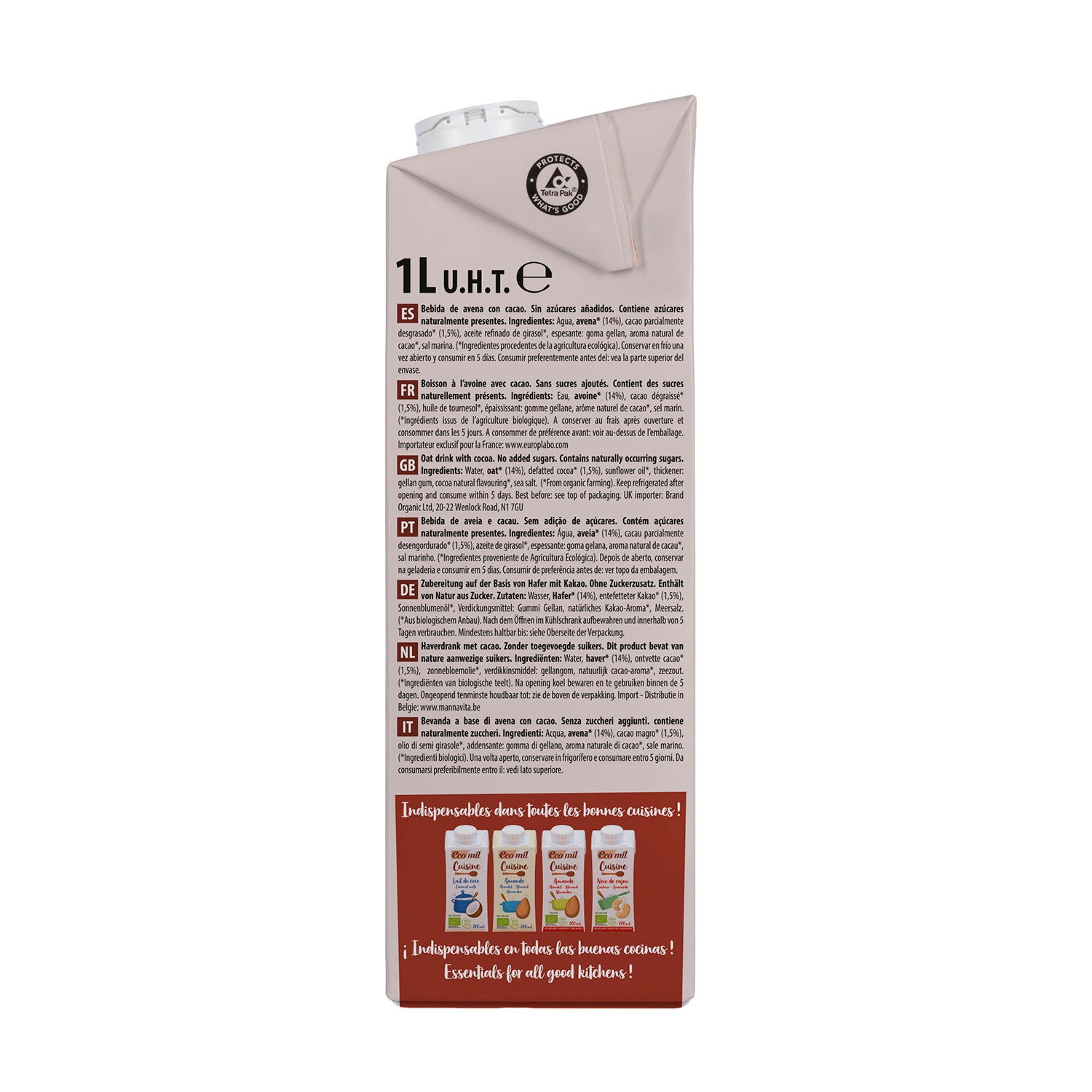 Bebida de Avena Cacao Bio Ecomil 1 L