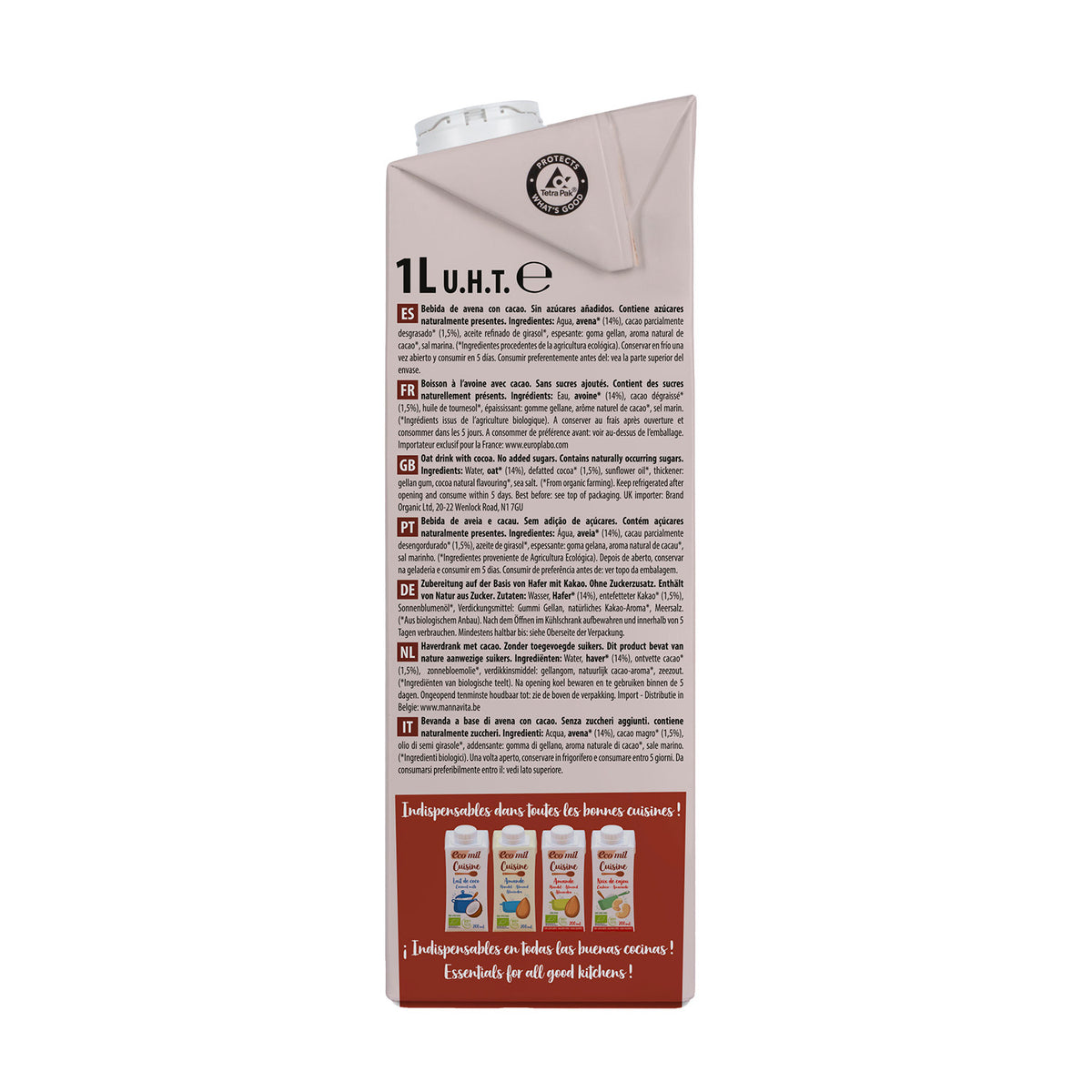Pack 2uds Bebida de Avena Choco Ecomil 1 L