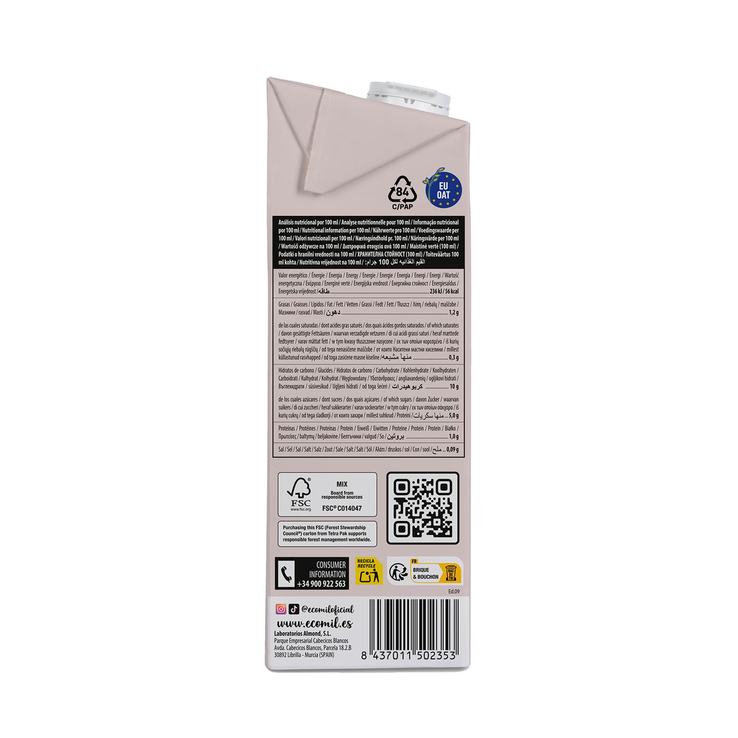 Bebida de Avena Cacao Bio Ecomil 1 L