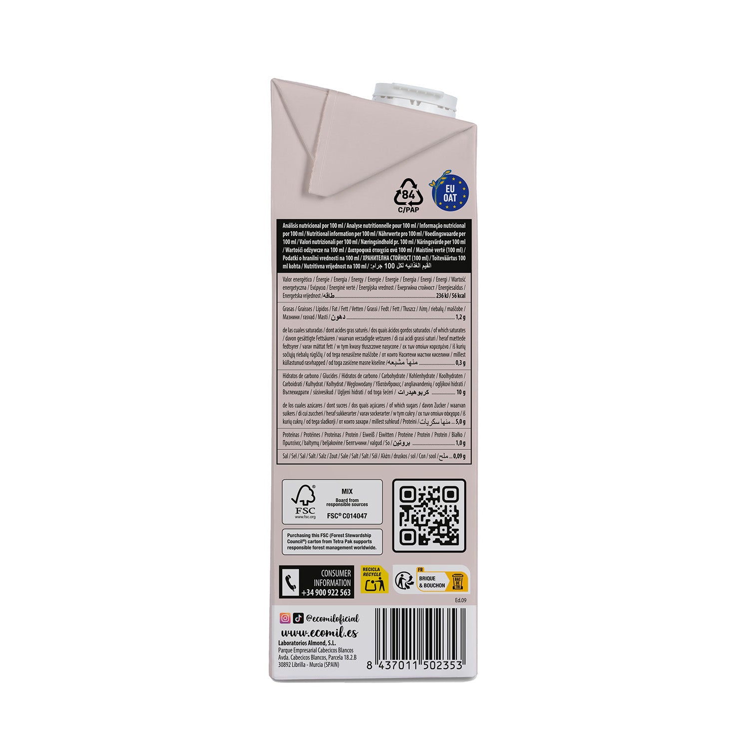 Bebida de Avena Cacao Bio Ecomil 1 L