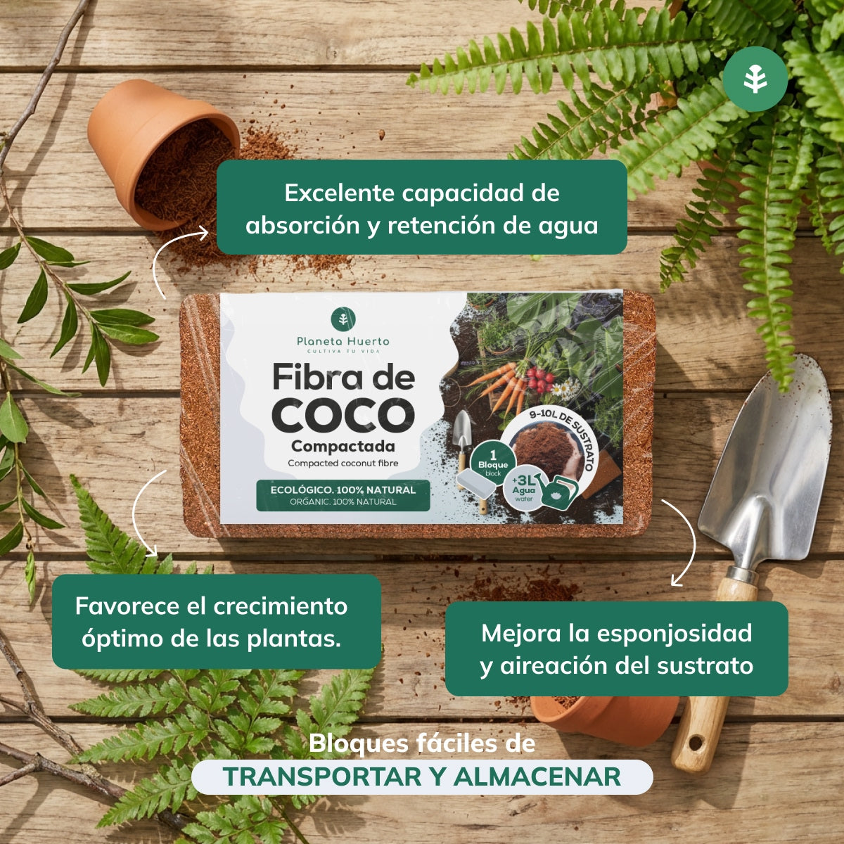 Sustrato Fibra de Coco Planeta Huerto 140 Litros