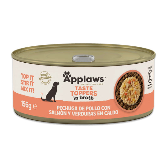 Topper de Pollo, Salmón y Verduras en Caldo para Perros Applaws 156 g