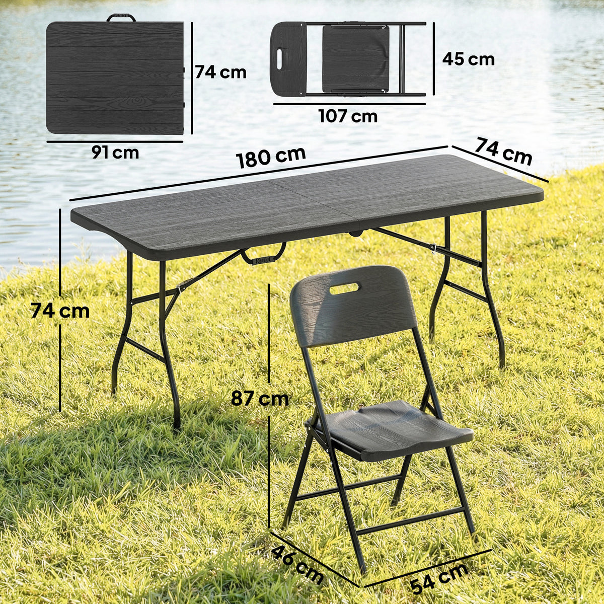 Outsunny Conjunto De Camping Plegable Con Mesa Y 4 Sillas Negro_2