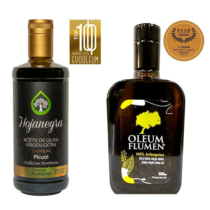 Lote Aceite De Oliva Aove Premium, Picual Hojanegra Y Arbequina Flumen, 2 Botellas De 500 Ml (un Litro)_0